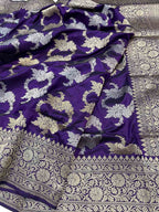 Purple Banarasi Handloom Pure Katan Silk Saree - Luxurion World