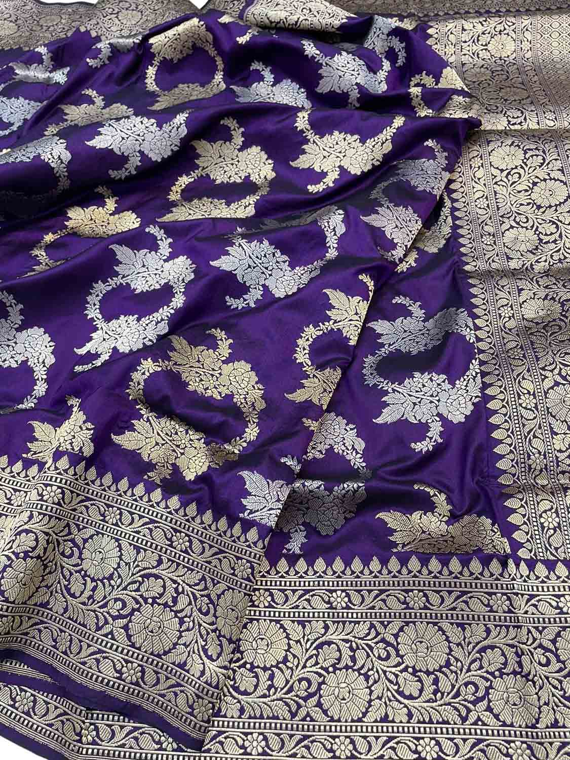 Purple Banarasi Handloom Pure Katan Silk Saree - Luxurion World