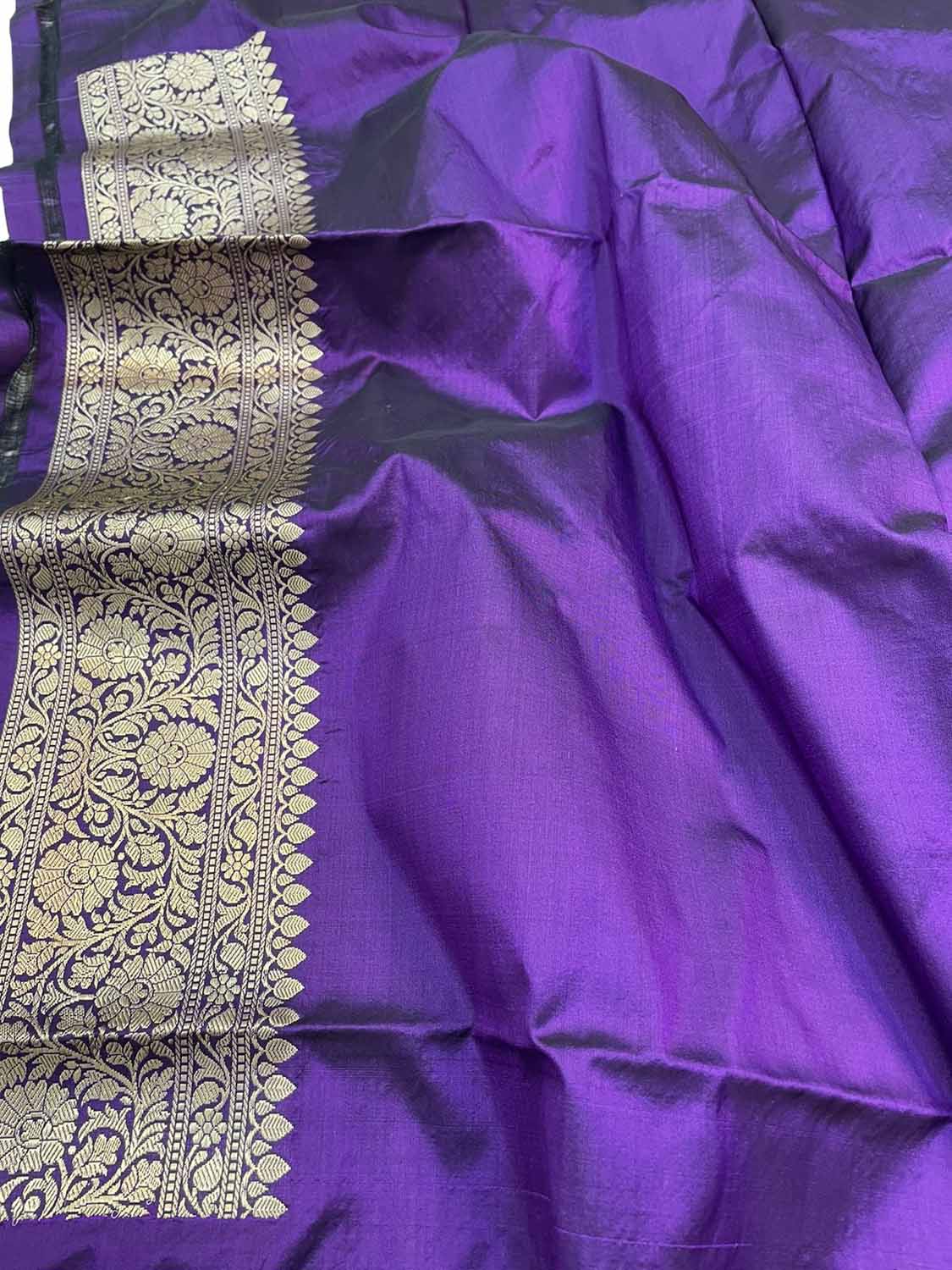 Purple Banarasi Handloom Pure Katan Silk Saree - Luxurion World
