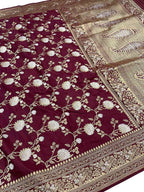Maroon Banarasi Handloom Pure Katan Silk Saree - Luxurion World