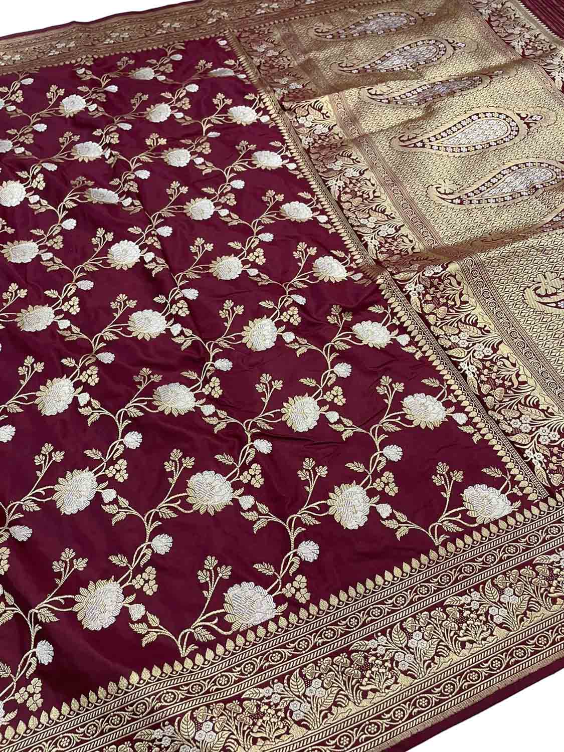 Maroon Banarasi Handloom Pure Katan Silk Saree - Luxurion World