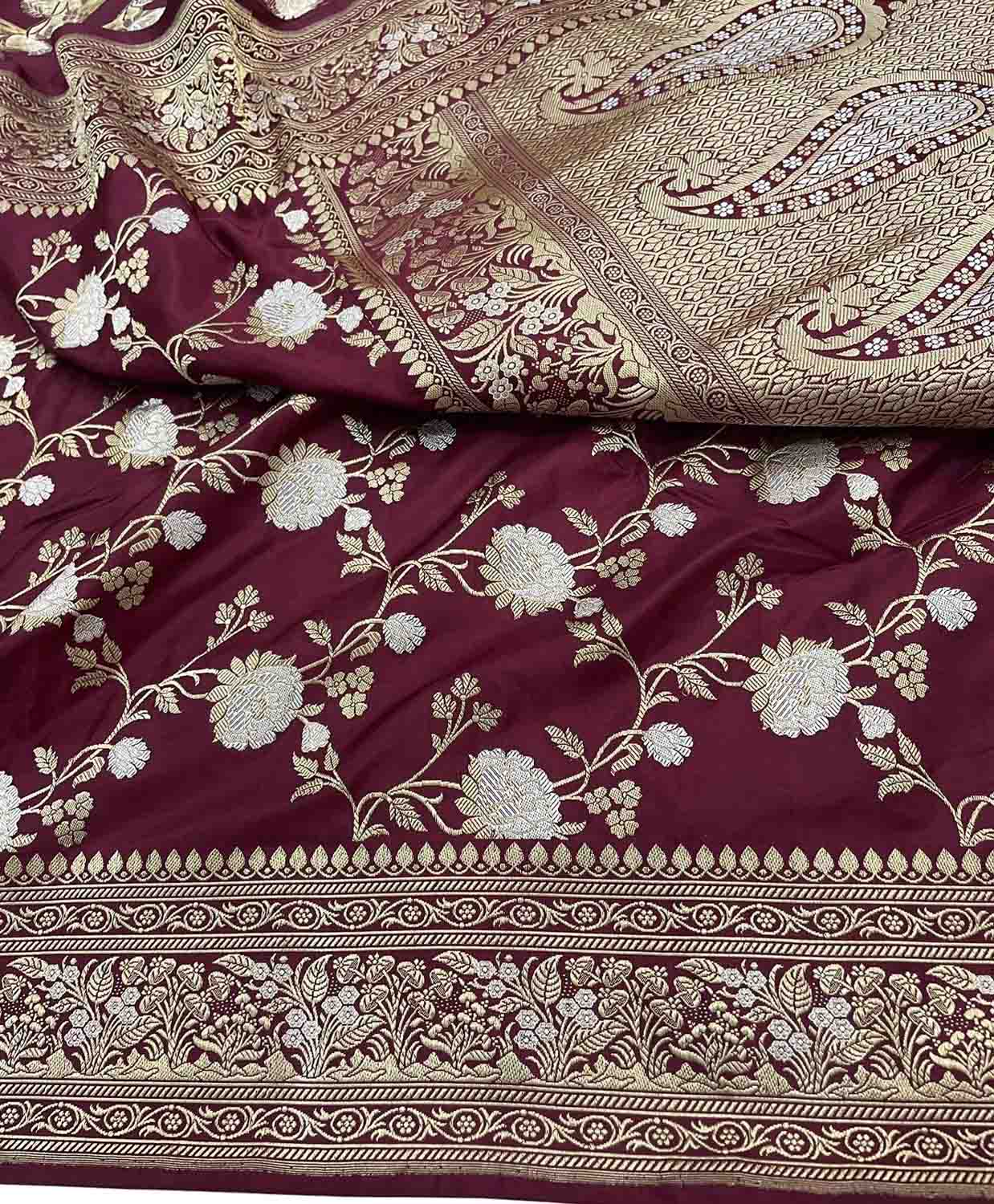 Maroon Banarasi Handloom Pure Katan Silk Saree - Luxurion World