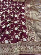 Maroon Banarasi Handloom Pure Katan Silk Saree - Luxurion World