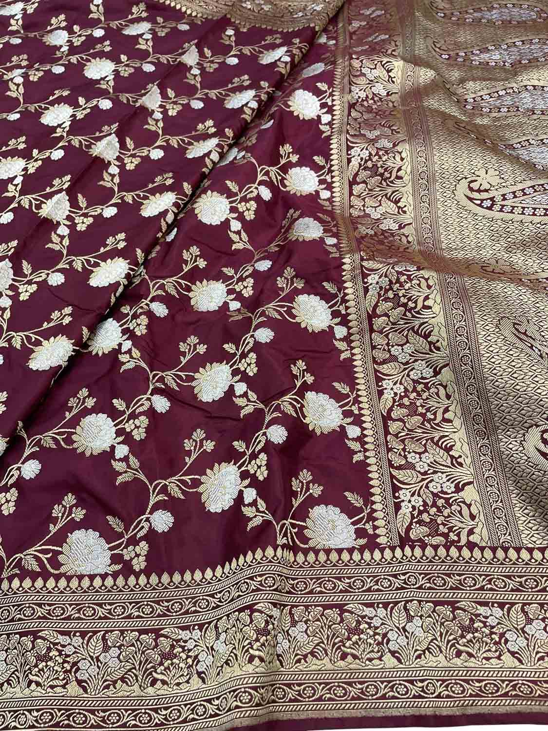 Maroon Banarasi Handloom Pure Katan Silk Saree - Luxurion World