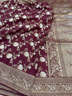 Maroon Banarasi Handloom Pure Katan Silk Saree - Luxurion World
