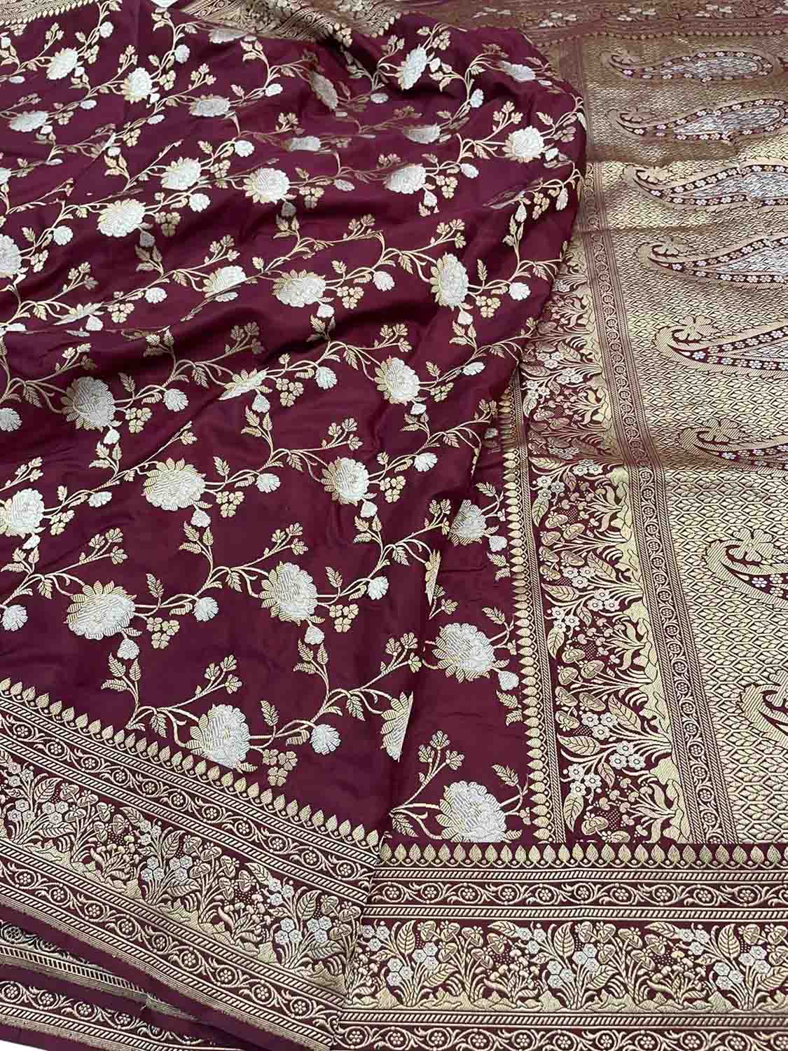 Maroon Banarasi Handloom Pure Katan Silk Saree - Luxurion World