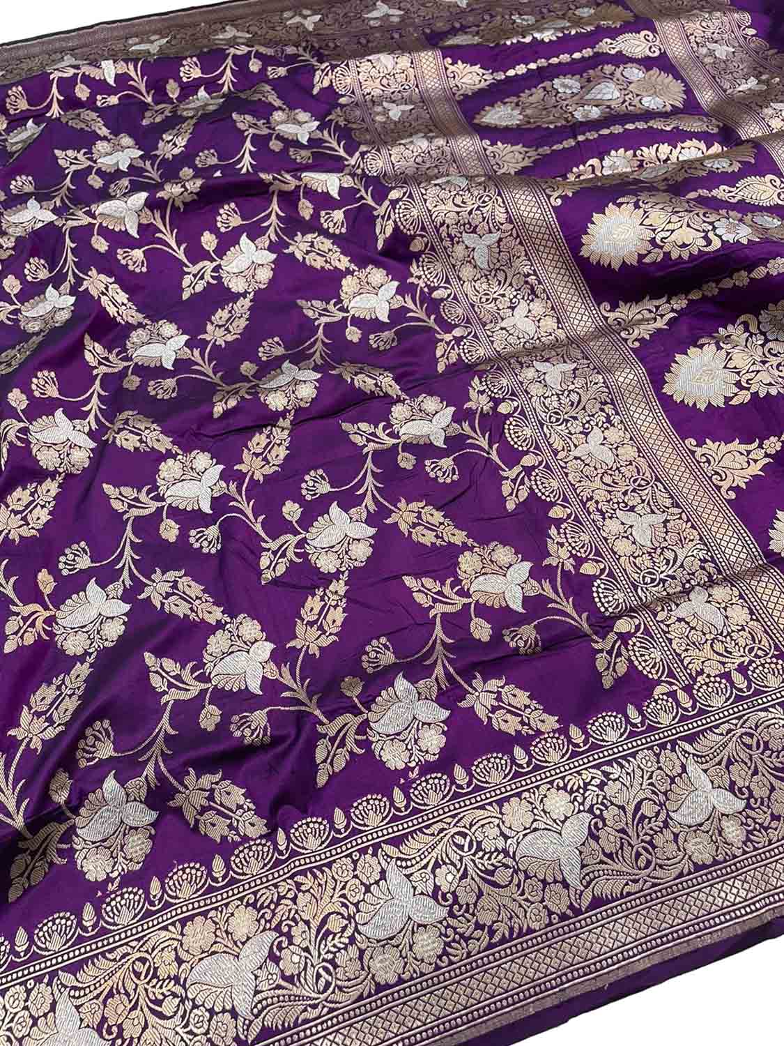 Purple Banarasi Handloom Pure Katan Silk Saree - Luxurion World