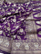 Purple Banarasi Handloom Pure Katan Silk Saree - Luxurion World