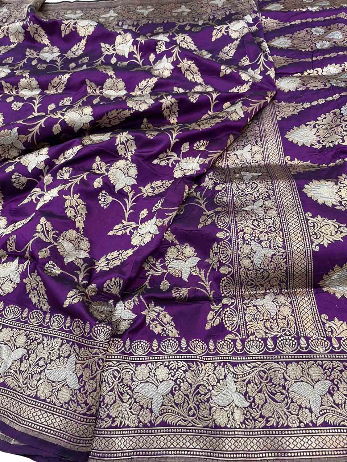 Purple Banarasi Handloom Pure Katan Silk Saree - Luxurion World