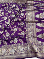 Purple Banarasi Handloom Pure Katan Silk Saree - Luxurion World
