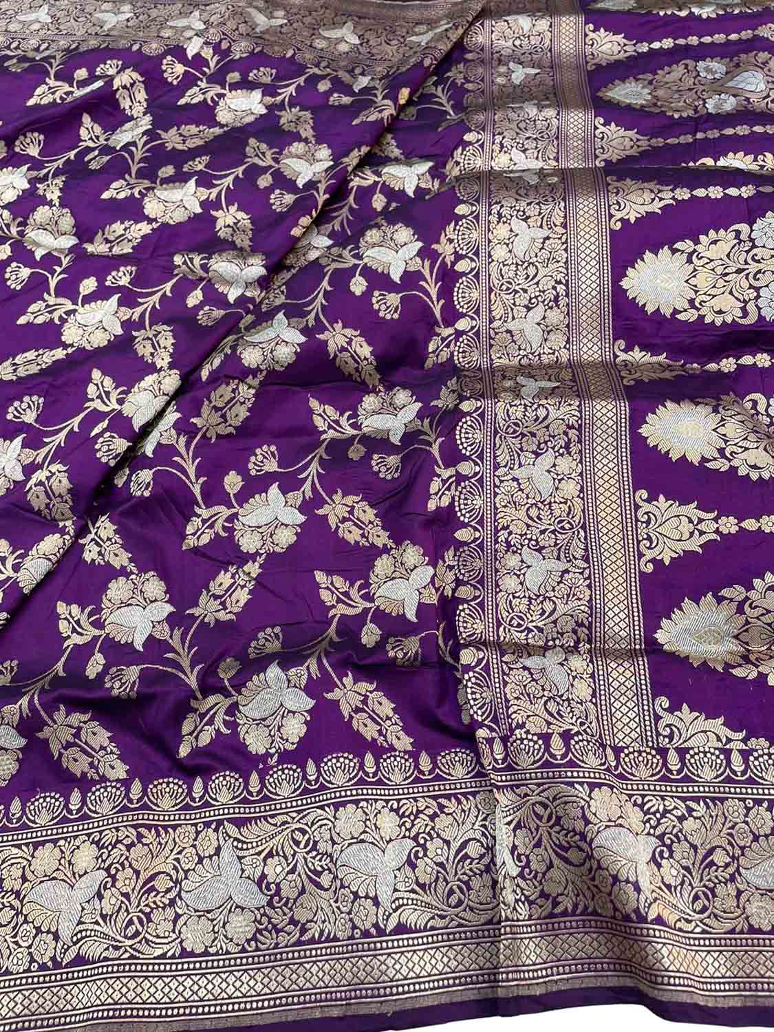 Purple Banarasi Handloom Pure Katan Silk Saree - Luxurion World