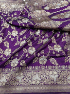 Purple Banarasi Handloom Pure Katan Silk Saree - Luxurion World