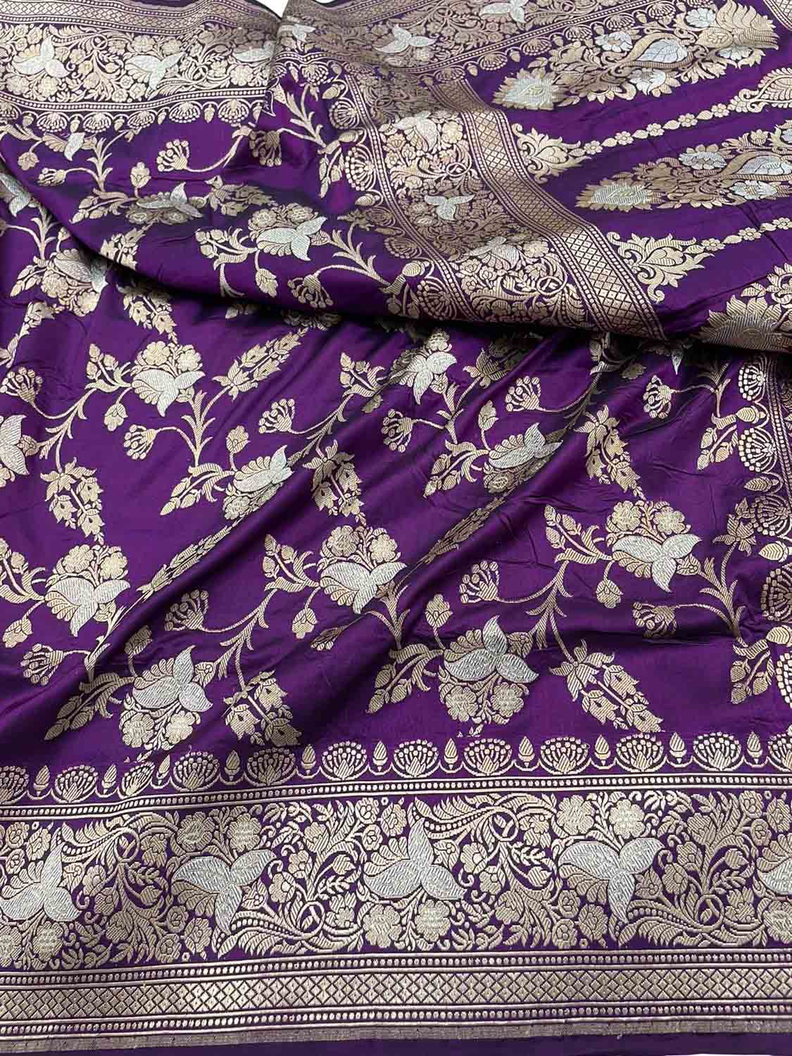 Purple Banarasi Handloom Pure Katan Silk Saree - Luxurion World