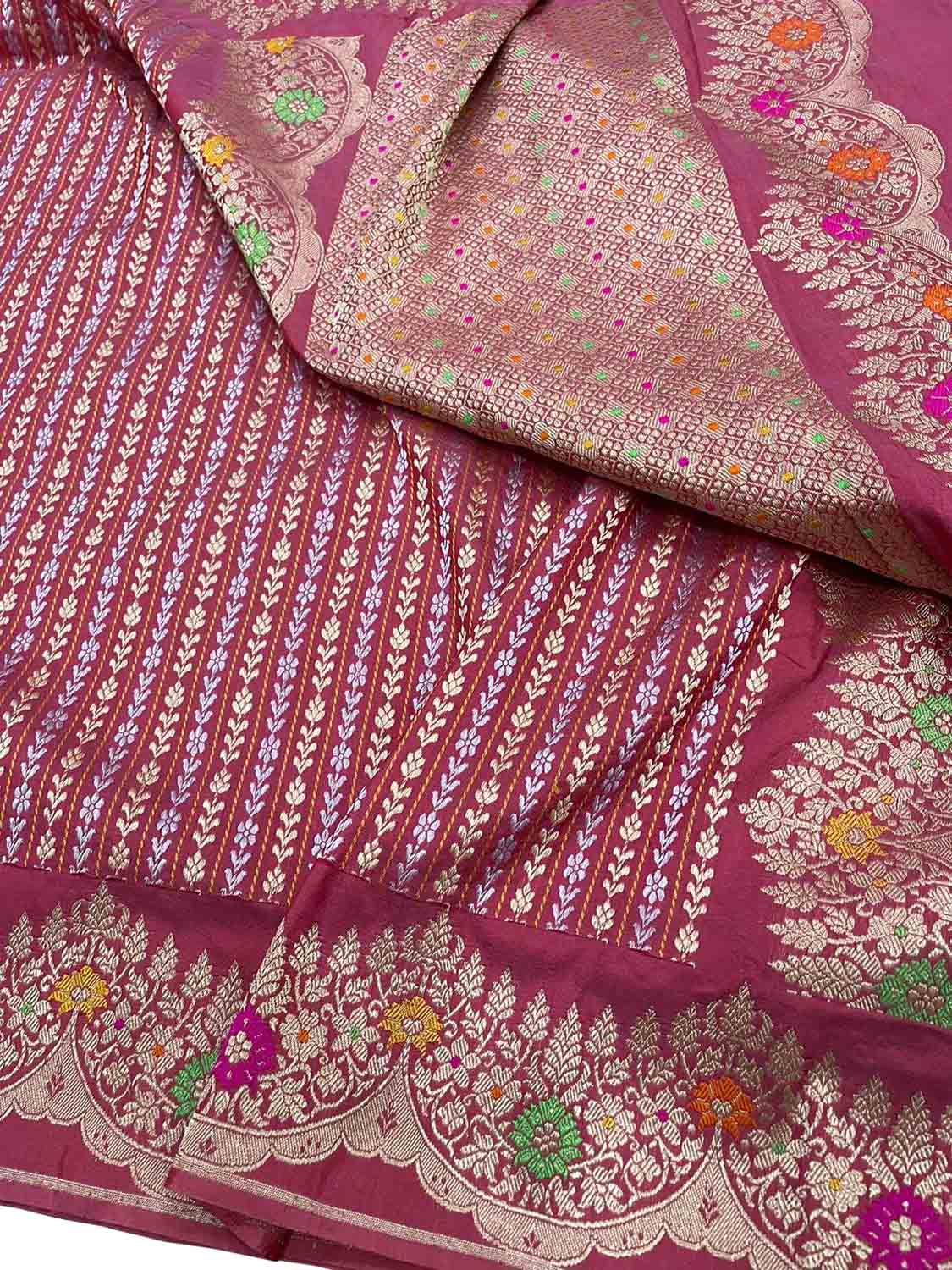 Pink Banarasi Handloom Pure Katan Silk Sona Roopa Saree