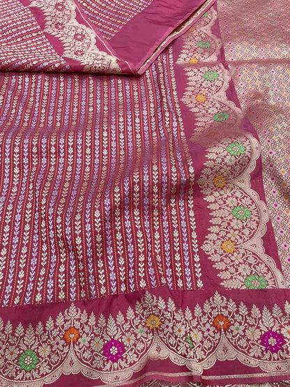 Pink Banarasi Handloom Pure Katan Silk Sona Roopa Saree