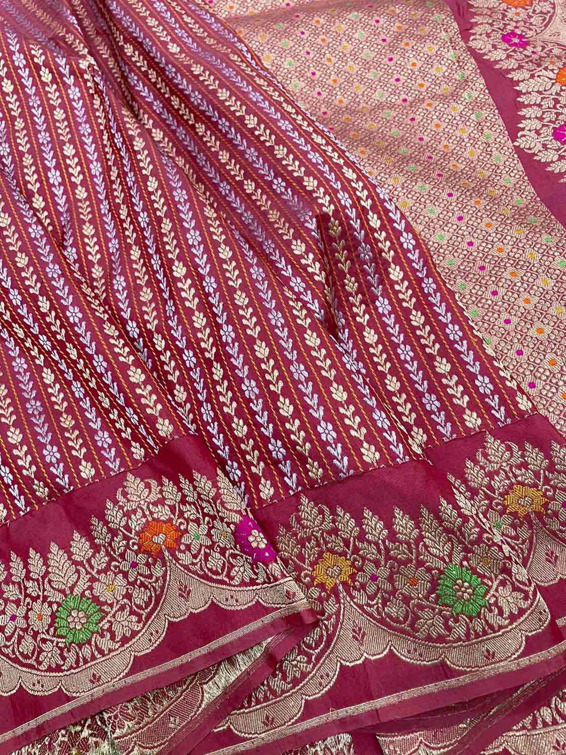 Pink Banarasi Handloom Pure Katan Silk Sona Roopa Saree - Luxurion World