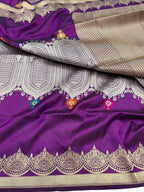 Purple Banarasi Handloom Pure Katan Silk Meenakari Saree - Luxurion World