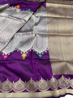 Purple Banarasi Handloom Pure Katan Silk Meenakari Saree - Luxurion World