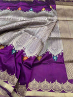 Purple Banarasi Handloom Pure Katan Silk Meenakari Saree - Luxurion World