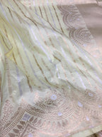 Pastel Banarasi Handloom Pure Katan Silk Stripes Design Saree - Luxurion World