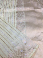 Pastel Banarasi Handloom Pure Katan Silk Stripes Design Saree - Luxurion World
