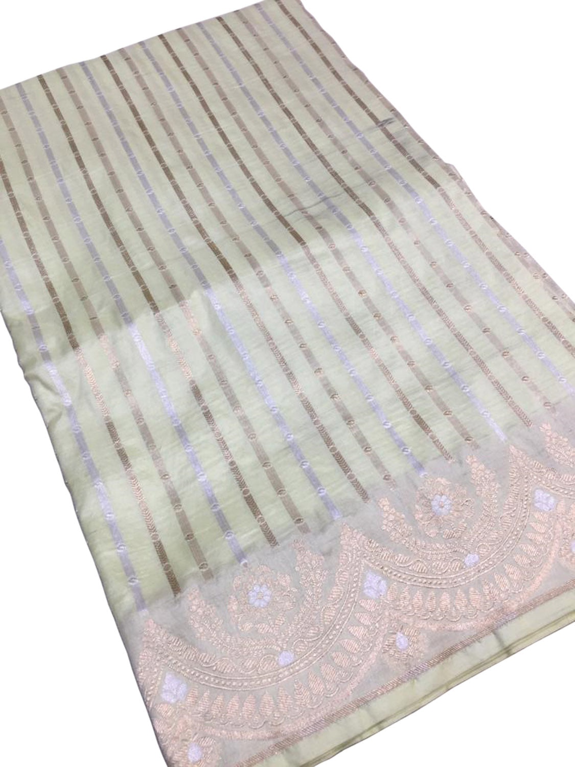 Pastel Banarasi Handloom Pure Katan Silk Stripes Design Saree - Luxurion World