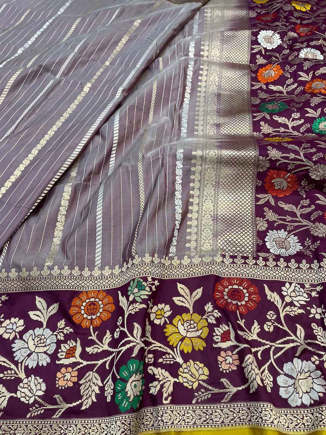 Exquisite Purple Banarasi Handloom Pure Katan Silk Meenakari Saree - Luxurion World