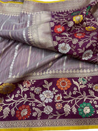 Exquisite Purple Banarasi Handloom Pure Katan Silk Meenakari Saree - Luxurion World