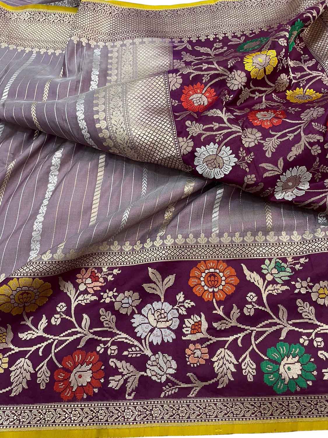 Exquisite Purple Banarasi Handloom Pure Katan Silk Meenakari Saree - Luxurion World