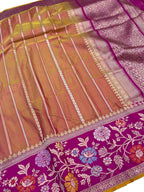 Elegant Pink & Orange Shot Banarasi Handloom Pure Katan Silk Saree - Luxurion World