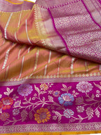 Elegant Pink & Orange Shot Banarasi Handloom Pure Katan Silk Saree - Luxurion World
