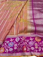 Elegant Pink & Orange Shot Banarasi Handloom Pure Katan Silk Saree - Luxurion World