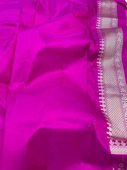 Elegant Pink & Orange Shot Banarasi Handloom Pure Katan Silk Saree - Luxurion World