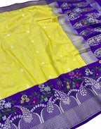 Timeless Elegance: Exquisite Yellow Banarasi Handloom Pure Katan Silk Saree - Luxurion World