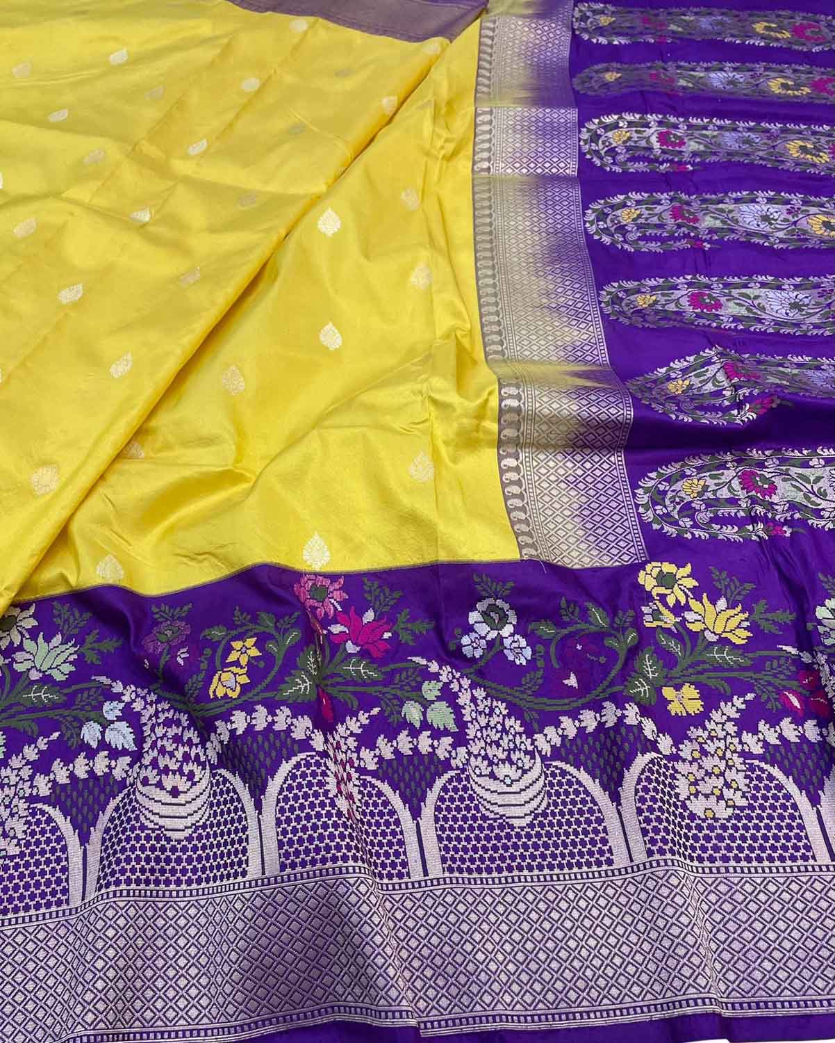 Timeless Elegance: Exquisite Yellow Banarasi Handloom Pure Katan Silk Saree - Luxurion World