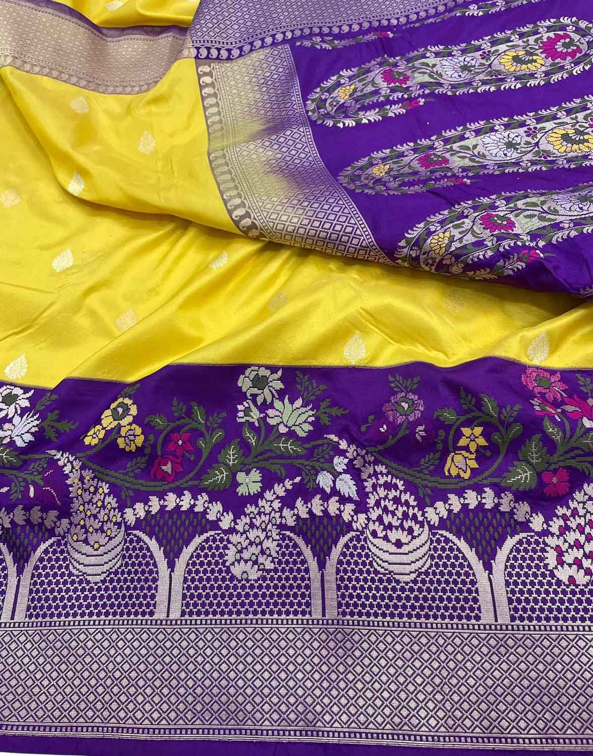 Timeless Elegance: Exquisite Yellow Banarasi Handloom Pure Katan Silk Saree - Luxurion World