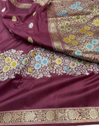 Exquisite Maroon Banarasi Handloom Pure Katan Silk Meenakari Saree - Luxurion World