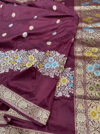 Exquisite Maroon Banarasi Handloom Pure Katan Silk Meenakari Saree - Luxurion World