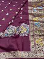 Exquisite Maroon Banarasi Handloom Pure Katan Silk Meenakari Saree - Luxurion World