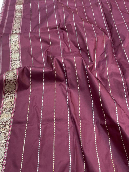 Exquisite Maroon Banarasi Handloom Pure Katan Silk Meenakari Saree - Luxurion World