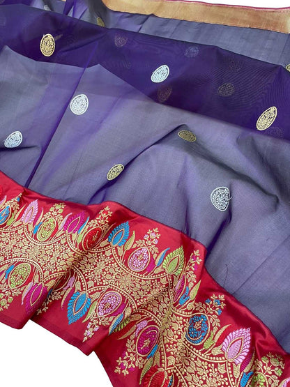 Elegant Blue Banarasi Handloom Pure Kora Silk Meenakari Saree - Luxurion World