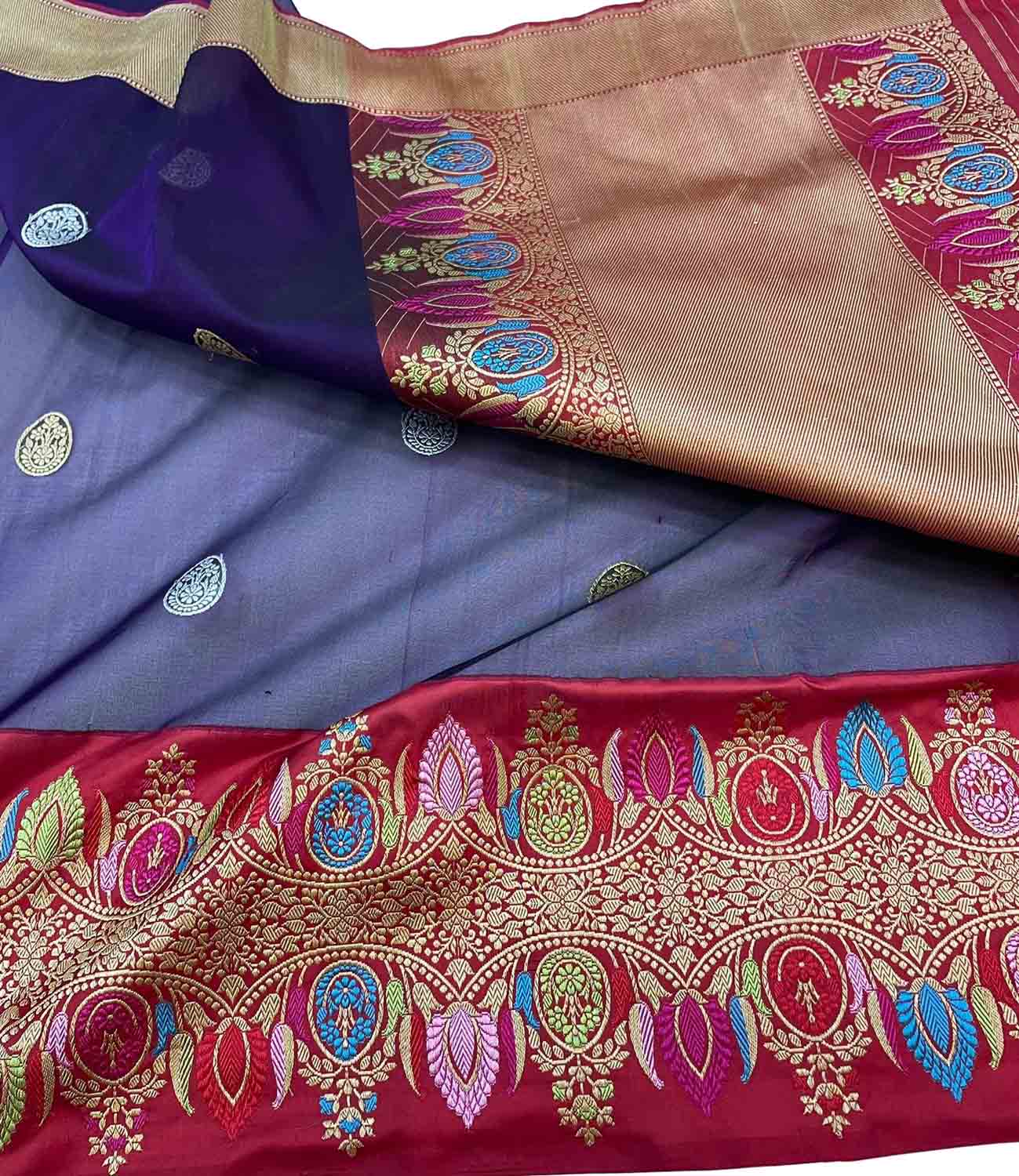 Elegant Blue Banarasi Handloom Pure Kora Silk Meenakari Saree - Luxurion World