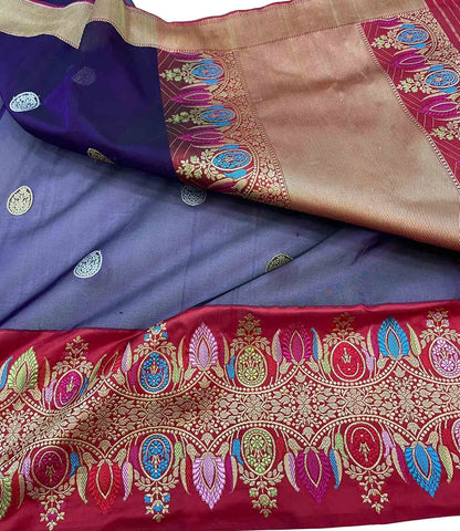 Elegant Blue Banarasi Handloom Pure Kora Silk Meenakari Saree - Luxurion World