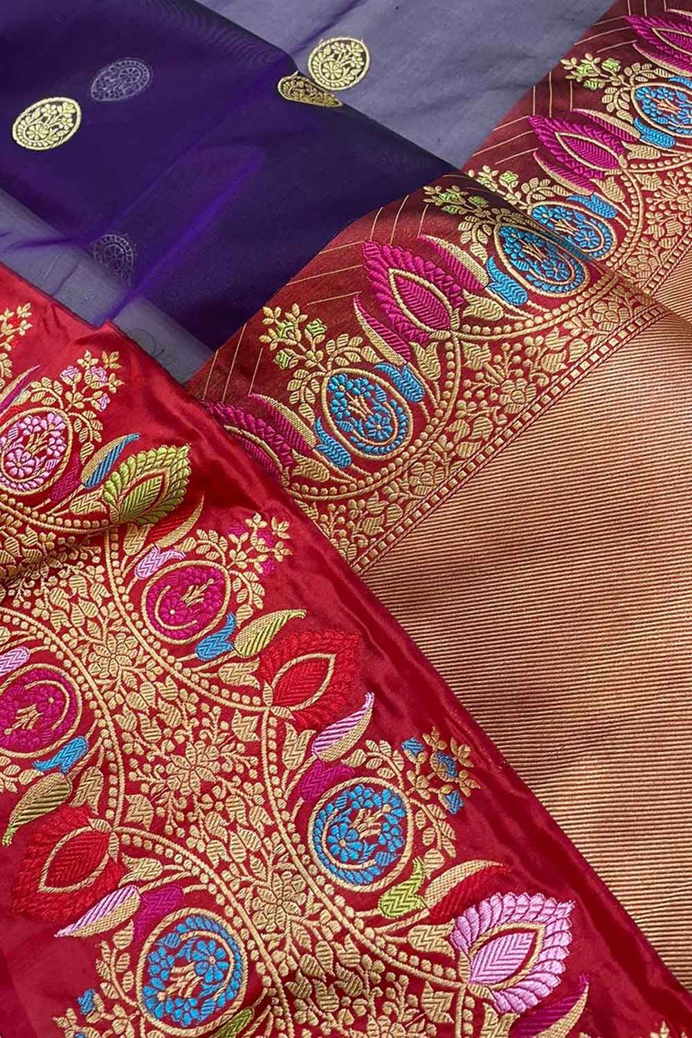 Elegant Blue Banarasi Handloom Pure Kora Silk Meenakari Saree - Luxurion World