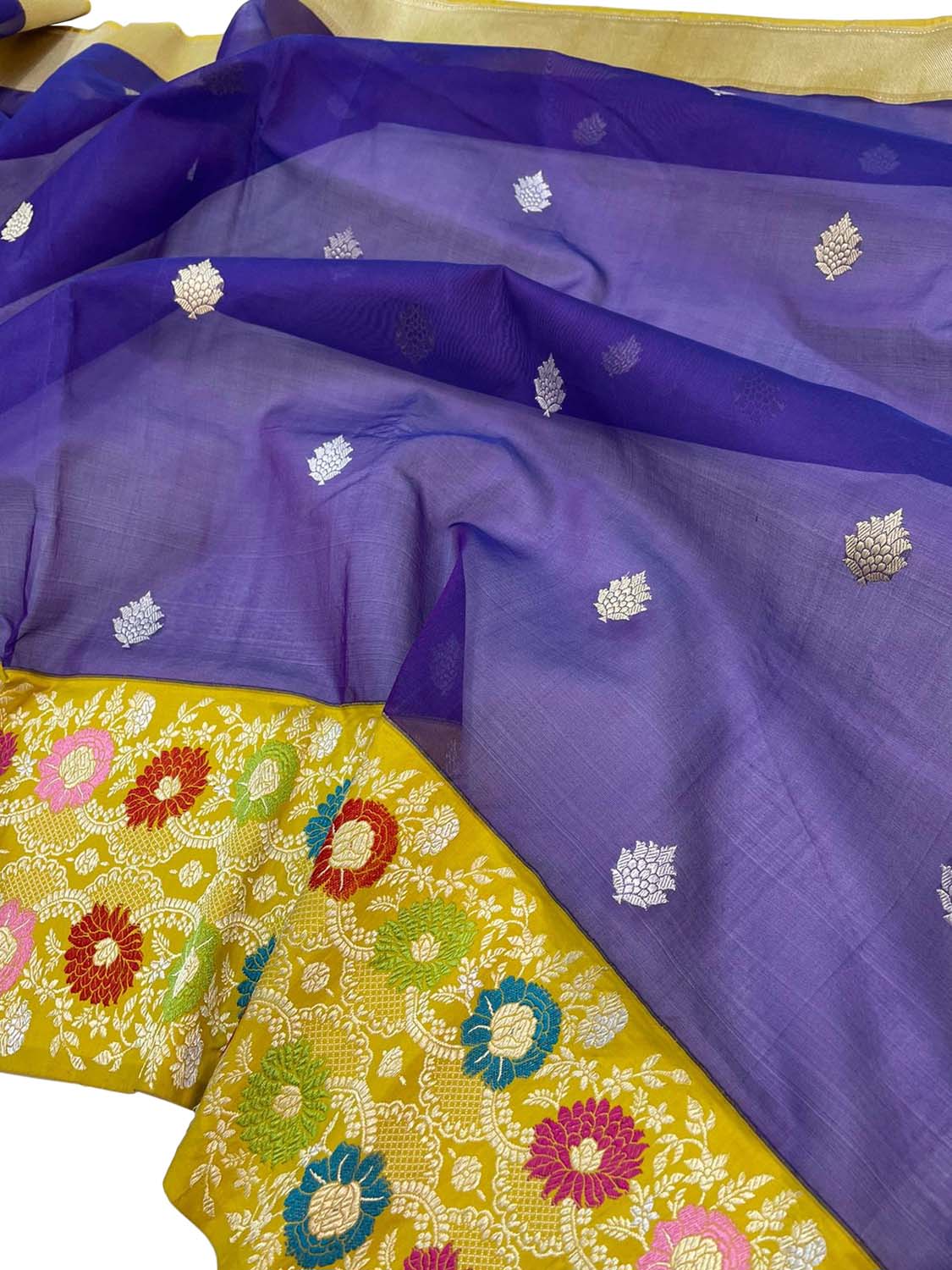 Elegant Blue Banarasi Handloom Pure Kora Silk Meenakari Saree - Luxurion World