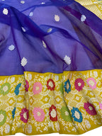 Elegant Blue Banarasi Handloom Pure Kora Silk Meenakari Saree - Luxurion World