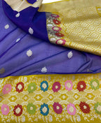 Elegant Blue Banarasi Handloom Pure Kora Silk Meenakari Saree - Luxurion World
