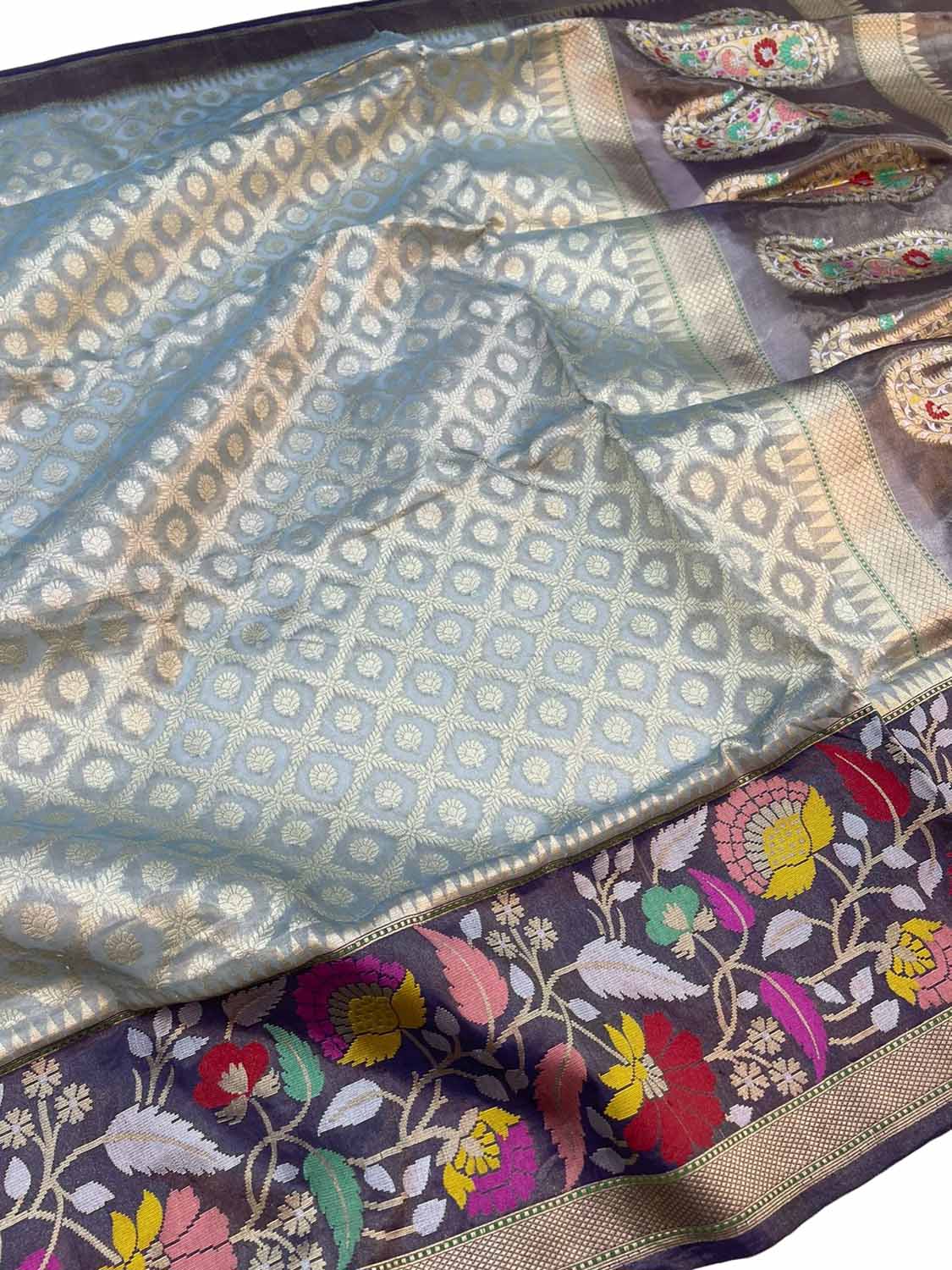 Elegant Blue Banarasi Handloom Pure Tissue Silk Saree - Luxurion World