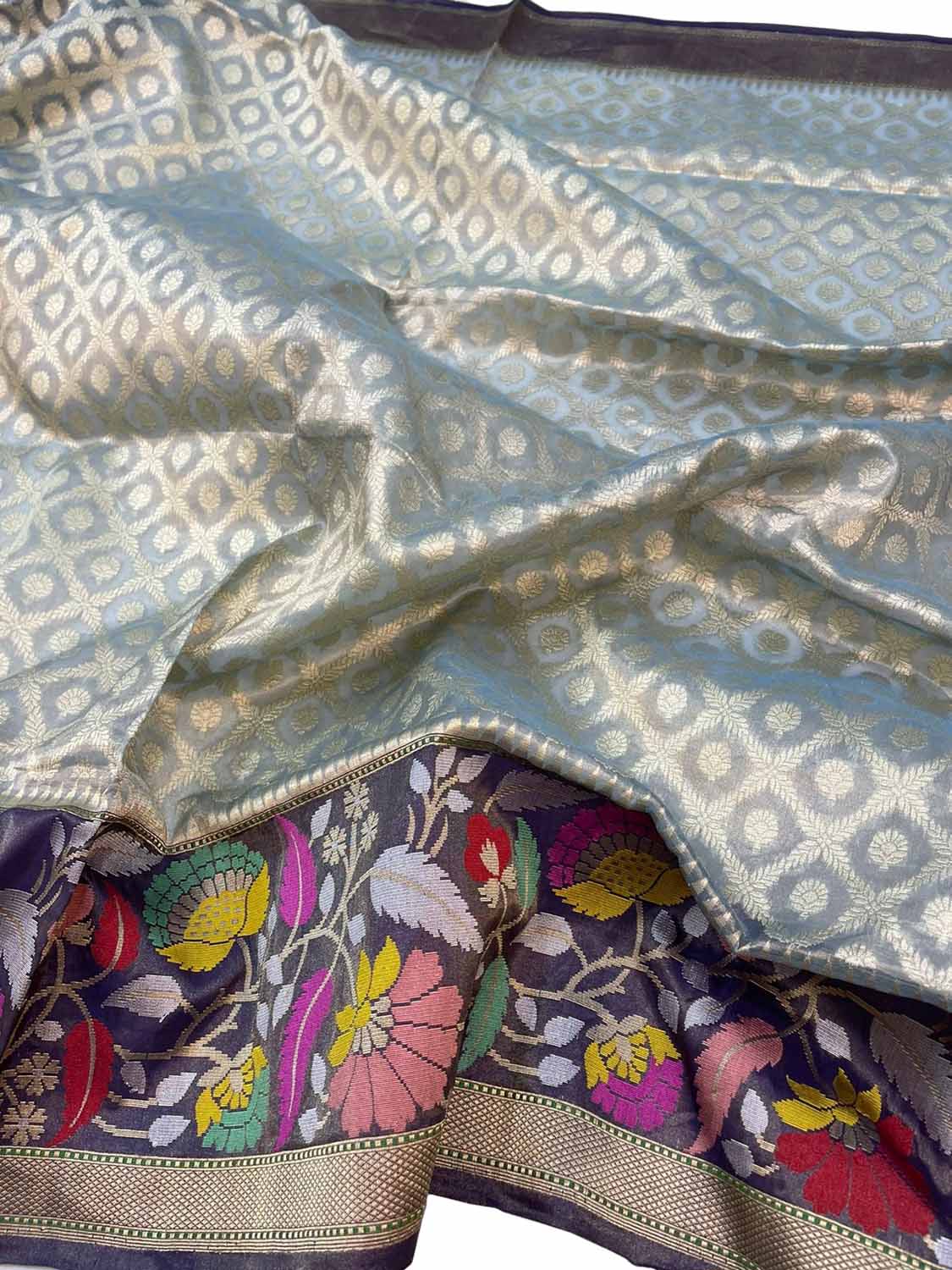 Elegant Blue Banarasi Handloom Pure Tissue Silk Saree - Luxurion World