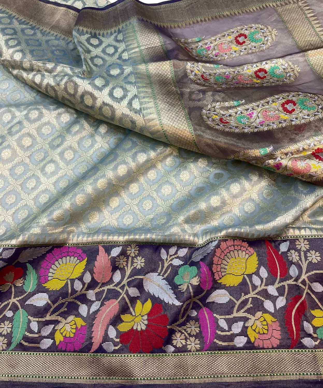 Elegant Blue Banarasi Handloom Pure Tissue Silk Saree - Luxurion World